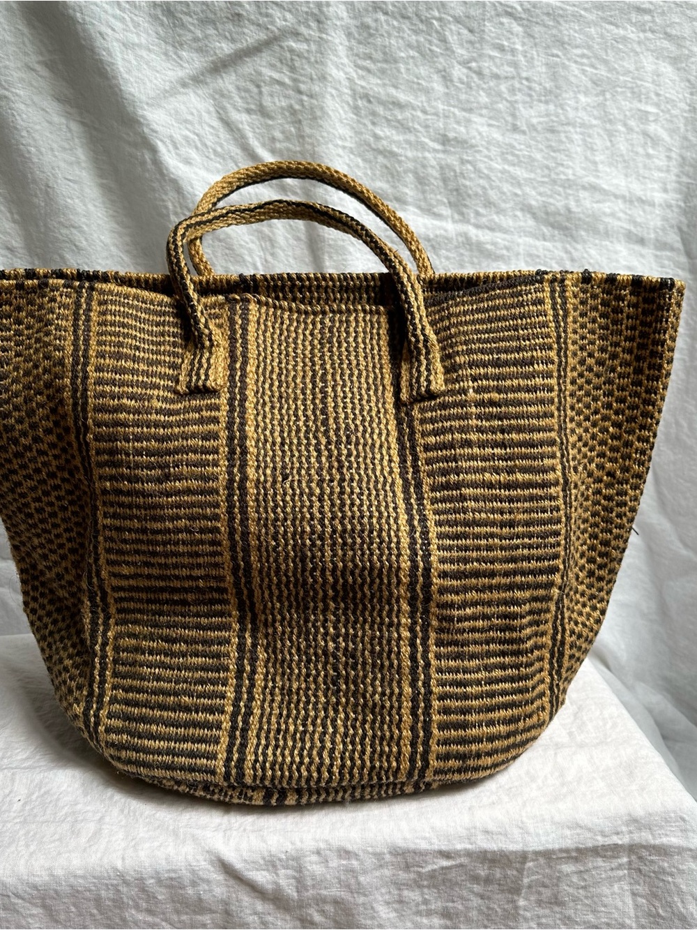 Handwoven Striped Tote Bag in Natural Brown and Black